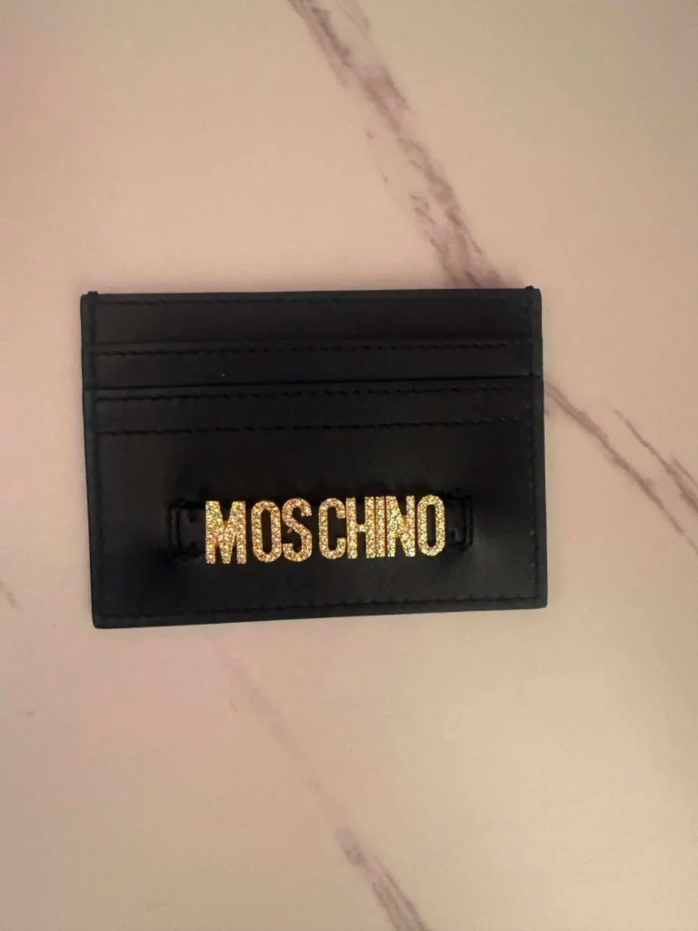 Moschino Card Case Black with Crystal Embellished Logo